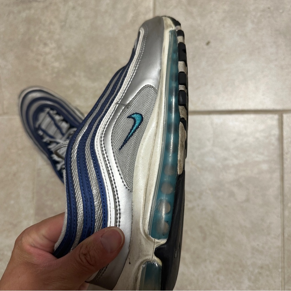 Nike Men's Air Max 97 Shoes, Metallic‎ Silver/Chlorine Blue size 10 used - Picture 7 of 8